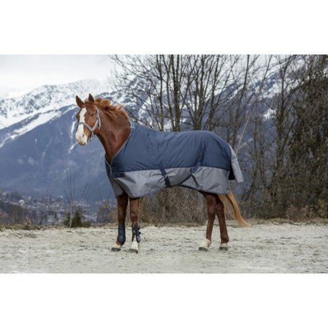 Regendeken Equitheme Tyrex Navy-Grey FLEECE gevoerd