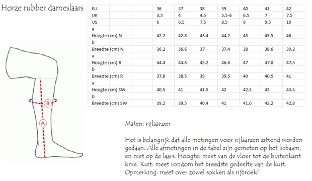 Maat tabel Dames