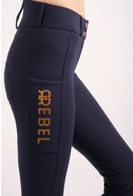 Montar REBEL Breeches w. Rosegold Printed Logo - Fullgrip Navy